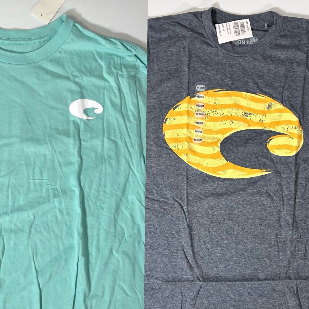 NEW 2 Costa Del Mar M Surf Fishing Shirts, Blue Grey Yellow NWT Beach Tropical